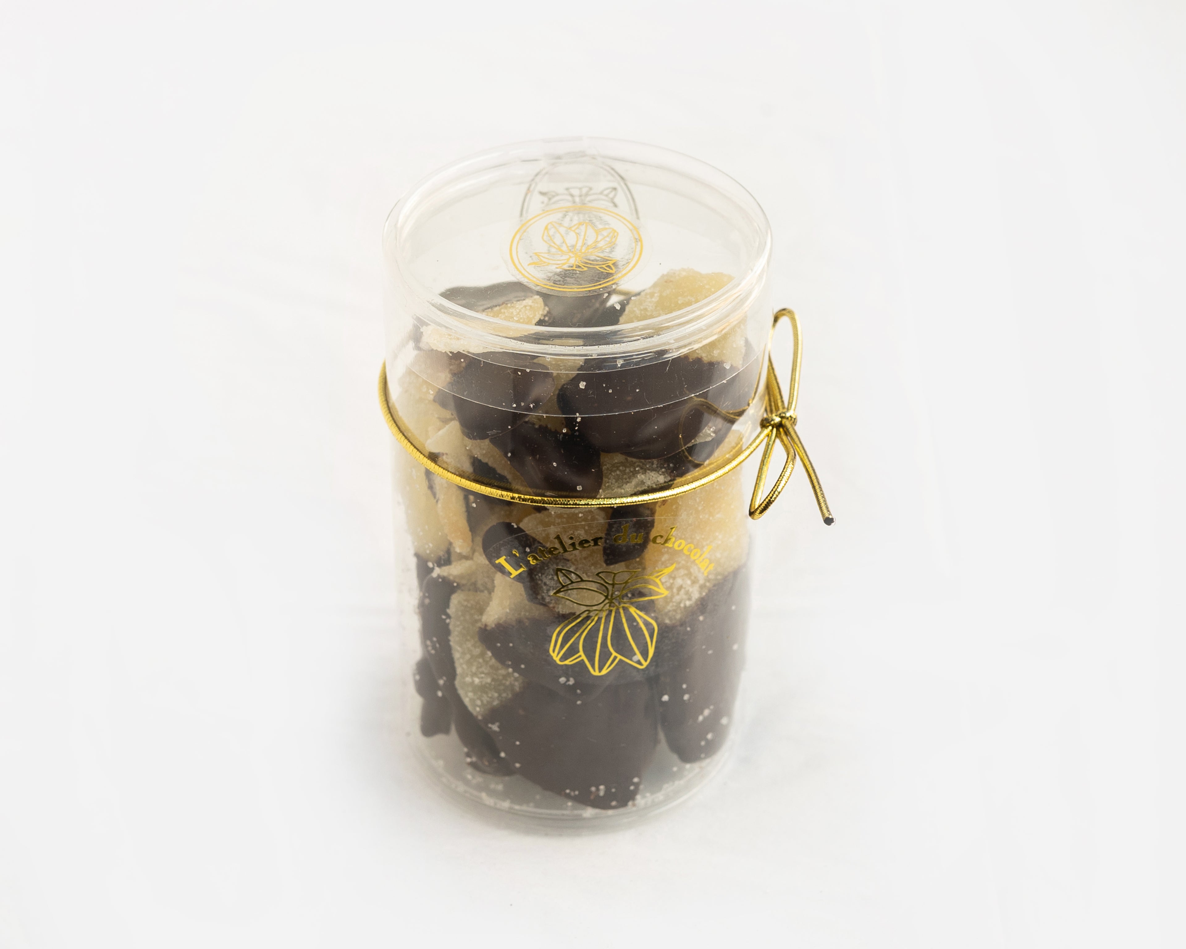 Ginger confit dipped in dark chocolate