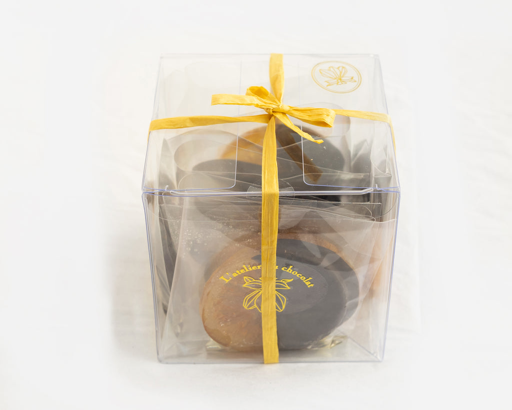 Slices of orange confit dipped in dark chocolate